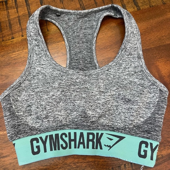 Gymshark Gray Sports Bra with Teal Band - Picture 1 of 3